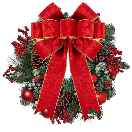1Pack Large Christmas Bows Velvet Red Bows Holiday Red Christmas Bows Decorations for Wreath Velvet Bows Decor for Christmas Tree Topper