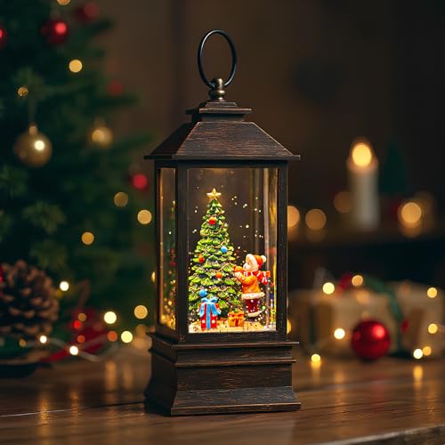 Christmas Snow Globe Lantern Water Glittering Christmas Tree Gifts with Music & Timer