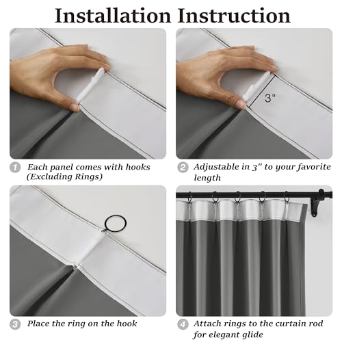 102 Inch Gray Curtains Blackout Drapes for Living Room (2 Count)