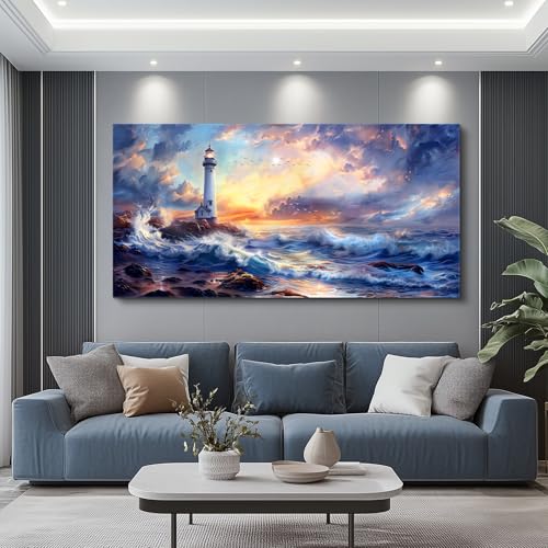 Large Canvas Wall Art For Bedroom Wall Decor For Living Room Modern Office Wall Decor Seaside Scenery Lighthouse Mountain Pictures Printed Artwork Restaurant Home Decor Aesthetics 30"X60"