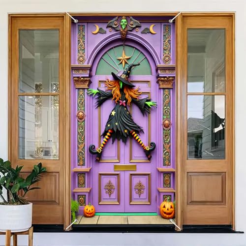 Halloween Witch Pumpkin Door Cover 35x71 Inch Polyester