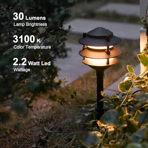 Landscape Lighting 4PK Pathway Lights Low Voltage 2.2 Watt LED 12V AC Landscape Lights 30 Lumen Warm White with Cable Connectors Metal Stakes 9122 (4 Count)