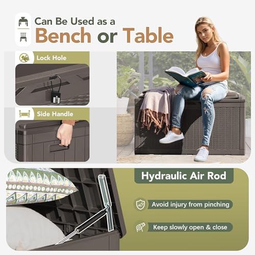 Deck Box 98 Gallon Waterproof Resin Storage Box with Cushion
