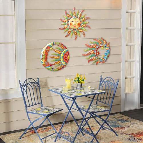 Vivid Sun Moon Sun Face Metal Wall Sculpture Set of 3 (3 Count)