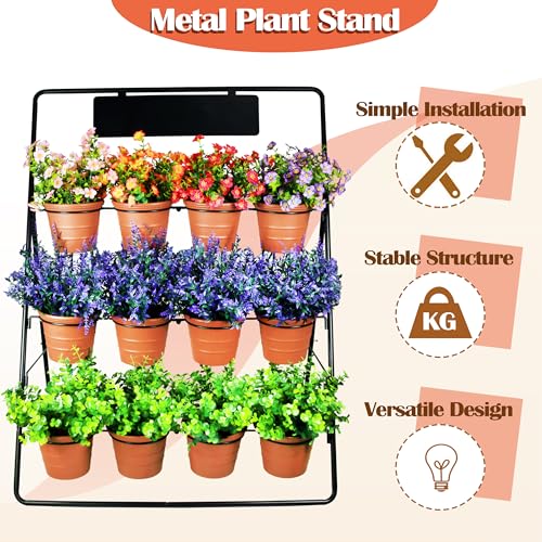 3 Tier Metal Plant Stand with 12 Pots Indoor Outdoor Garden Rack