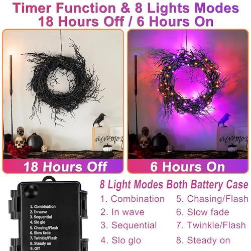 9 FT 66 LED Willow Vine Twig Decor Black Halloween Garland with Orange Purple Lights