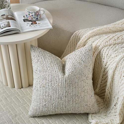 Striped Euro Sham Pillow Covers 26x26 Set of 2 Cream Grey Textured Boucle Chic Morden Boho Accent Farmhouse Square Decorative Couch Throw Pillow Covers for Home Decor Bed Sofa Living Room (2 Count)