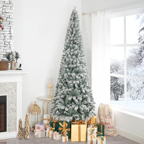 Salzburg 7.5ft Frosted Prelit Slim Artificial Christmas Tree with 1102 Branch Tips