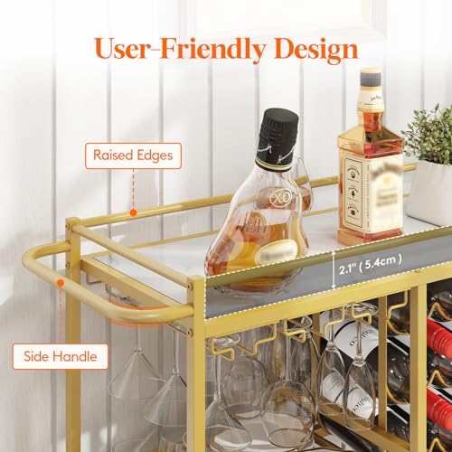 3 Tier Rolling Serving Bar Cart with Lockable Wheels