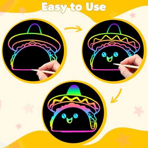 60Pcs Rainbow Scratch Drawing Art Paper Craft Set for Kids Boys Girls (60 Count)