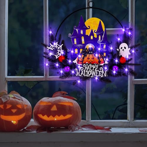 Pre Lit Halloween Wreath for Front Door