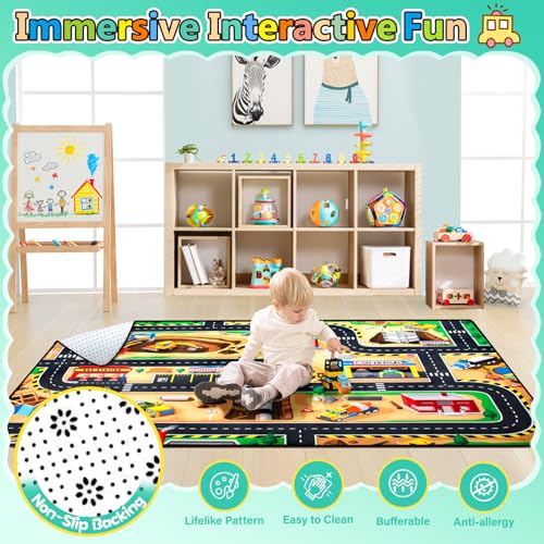 Kids Construction Site Play Rug (35 Sq Ft)