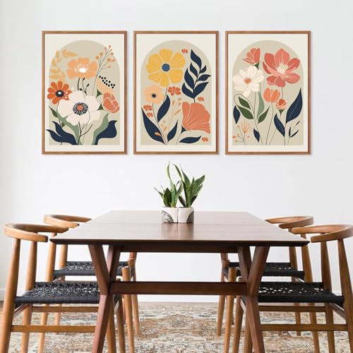 Framed Mid Century Decor Abstract Botanical Wall Art Set