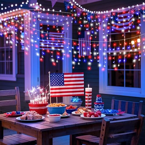Red White and Blue Icicle Lights for Outside