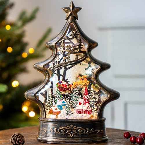 Christmas Snow Globe Lantern Water Glittering Buildings Santa's Deer with Music& Timer
