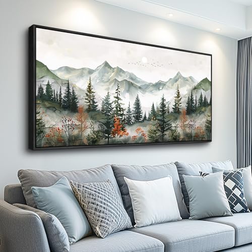Black Framed Canvas Wall Art For Living Room Large Wall Decor For Office Bedroom Decorations Forest Mountain Pictures Modern Paintings Artworks Mural Aesthetic Home Decor 30x60 In
