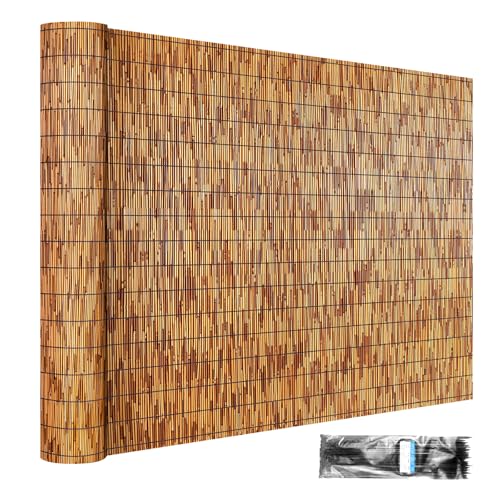 Reed Fencing Rolls Fencing 4ft High Roll Reed Screen for Balcony Patio Garden Backyard 4FT X 16.4FT Privacy Fence（Brown） (65.6 Sq Ft)