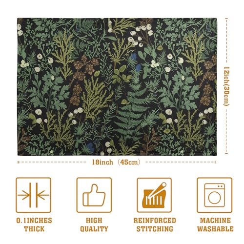 Black Sage Green Leaves Placemats Set of 4 Vintage Botanical Fern Leaf Floral Place Mats Farmhouse Heat Resistant Washable Kitchen Dining Linen Table Mats for Home Party Decor 12x18 Inch (4 Count)