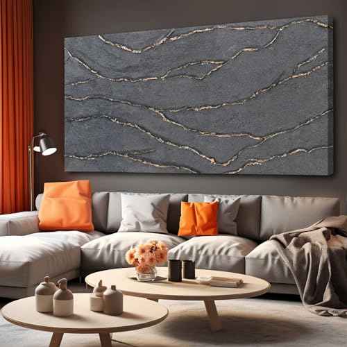Canvas Wall Art Hand Painted Large Gold and Grey Abstract Painting Textured Wall Decor 29"x58" Home Artwork Decoration for Living Room Office Bedroom Dining Room