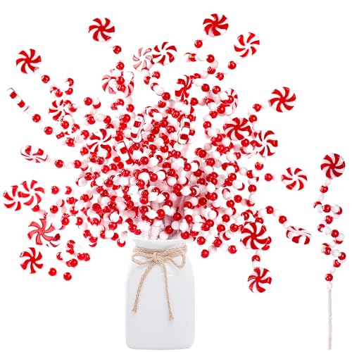 36 Pcs Christmas Curly Pick Red White Christmas Picks Christmas Tree Pick Candy Cane Christmas Decorations Christmas Tree Candy Shape Ornaments for Home Vase Wreath DIY Craft Xmas Tree Topper (4.8 Ounce)