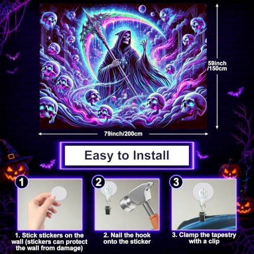 Blacklight Gothic Tapestry Neon Decor 78 x 59 Inch Uv Reactive