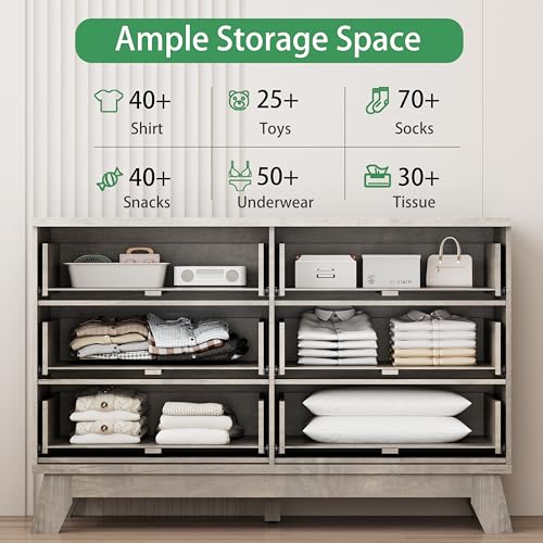 Fluted Dresser for Bedroom with 6 Drawers