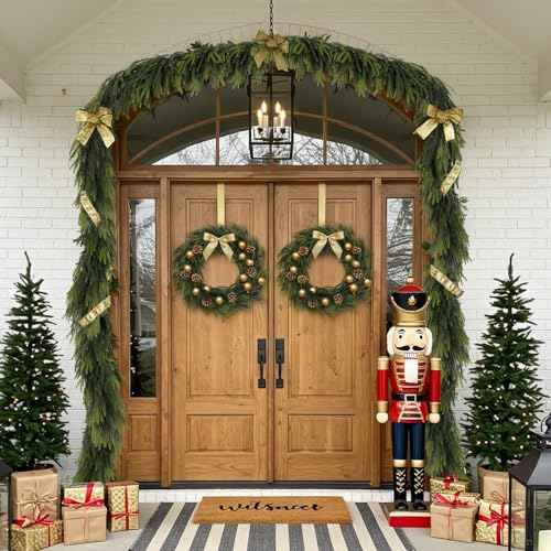 6FT Christmas Norfolk Pine Garland Real Touch Pine Artificial Faux Greenery Garlands Winter Christmas Garland for Table Mantle Fireplace Holiday Indoor Outdoor Xmas Decorations (6 Count)