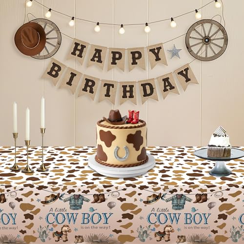 Cowboy Baby Shower Tablecloth 4 Pack 54X108 A Little Cowboy is On The Way Western Theme Table Cover (4 Count)