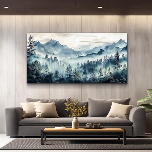 Large Wall Decor For Living Room Canvas Wall Art For Office Wall Decorations For Bedroom Foggy Forest Painting Artwork Room Home Decor 24x48 In