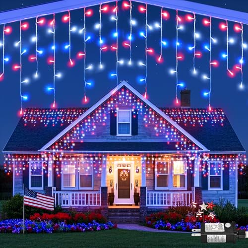 Red White and Blue Icicle Lights for Outside