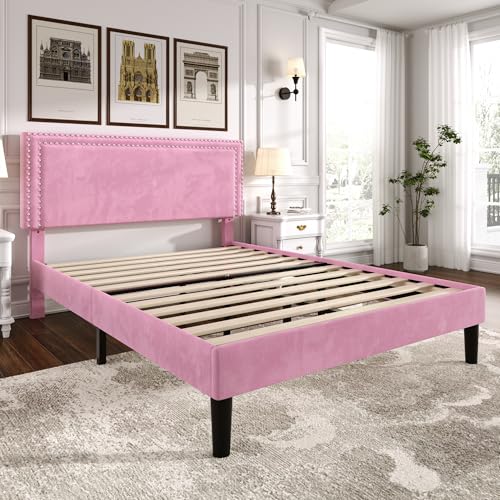 Queen Size Bed Frame with Adjustable Upholstered Headboard