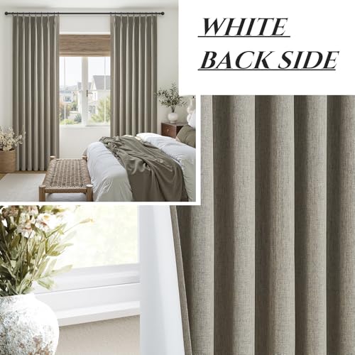 Grey Green Blackout Linen Curtains 96 Inches Long for Living Room Bedroom (2 Count)