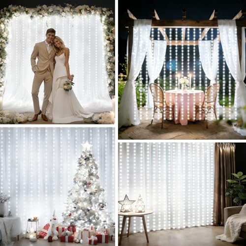 Curtain Lights Battery Operated 9.8 x 9.8Ft with Timer Cool White (300 Count)
