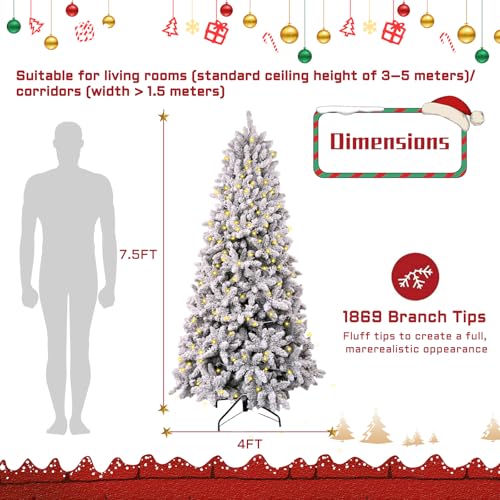 7.5 ft Flocked Christmas Tree Prelit with Premium Stand & Storage Bag