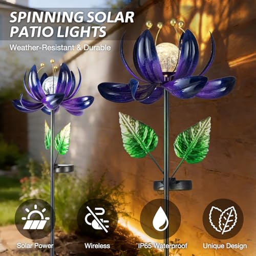 Solar Purple Metal Flower Wind Spinners