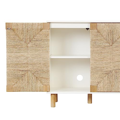 Beacon Accent Natural Sideboard Storage Cabinet TV Stand with Adjustable Interior Shelf and Seagrass Doors
