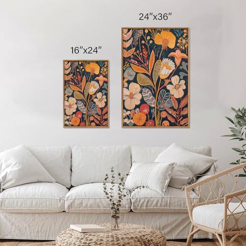 Orange Floral Framed Canvas Wall Art Set of 3 (3 Count)