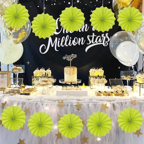 Green Graduation Party Decor 8in Hanging Paper Fan Set DIY 10Pcs
