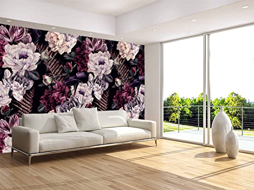 Floral Wallpaper Watercolor Dark Peony Flowers Mural Wallpaper for Bedroom Living Room