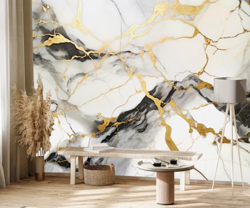 Black and Gold Marble Wallpaper Peel and Stick Abstract Wall Mural