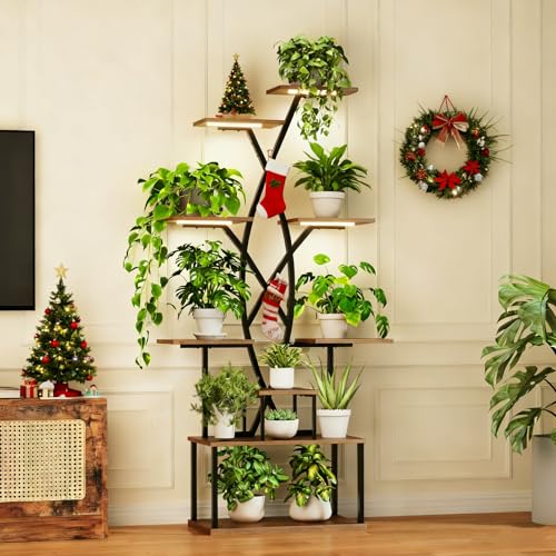 9 Tier 66" Tall Plant Stand with Grow Lights for Indoor Plants（White）