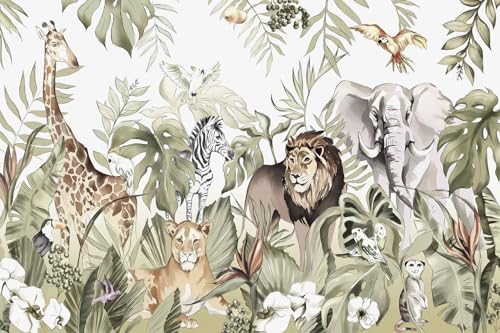 Hand Painted Beautiful Wall Mural Pattern of Tropical Plants and Various Animals