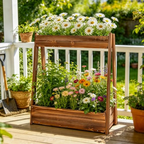36" 2 Tier Freestanding Elevated Wooden Raised Garden Bed
