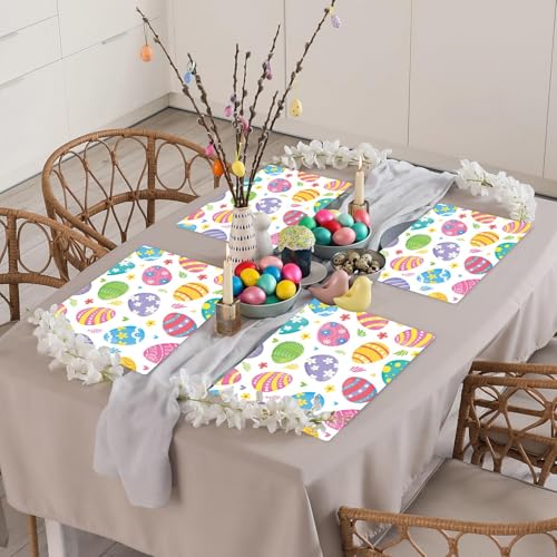 Easter Eggs Plastic Placemats Set of 6 Happy Easter Table mats 17×13×0.04in (6 Count)