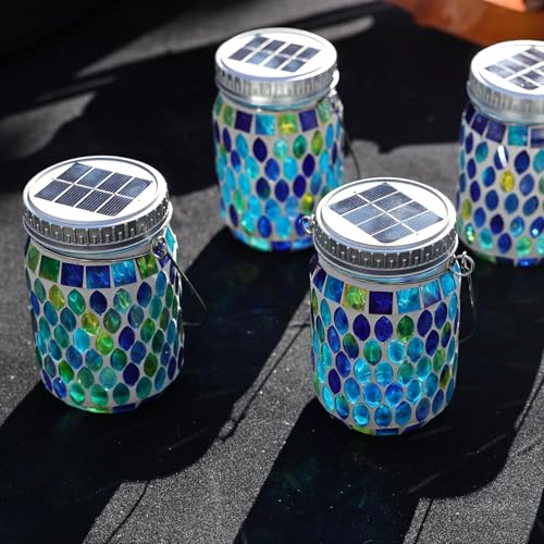 4 Pack Mosaic Lanterns Outdoor Waterproof with 215% Larger Solar Panel (4 Count)