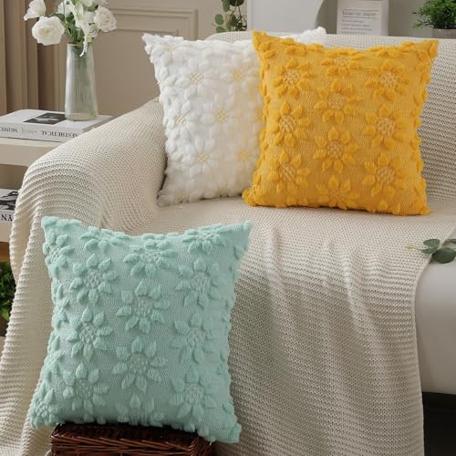 Spring Summer Pillow Covers 18x18 inch Set of 2 White Sunflower (2 Count)
