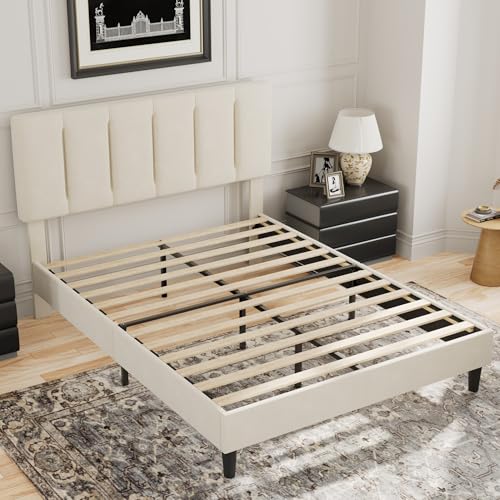 Full Size Bed Frame with Upholstered Headboard
