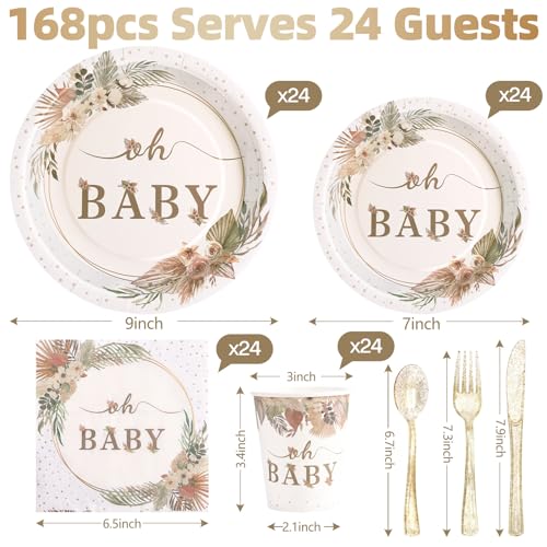 168 Pcs Boho Its A Girl Baby Shower Decorations (168 Count)