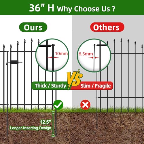 36" x 12' No Dig Metal Garden Fence with Gate