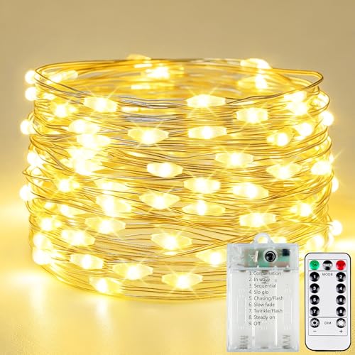 Fairy Lights Battery Operated 80 LED 26FT Remote Twinkle Lights Warm White